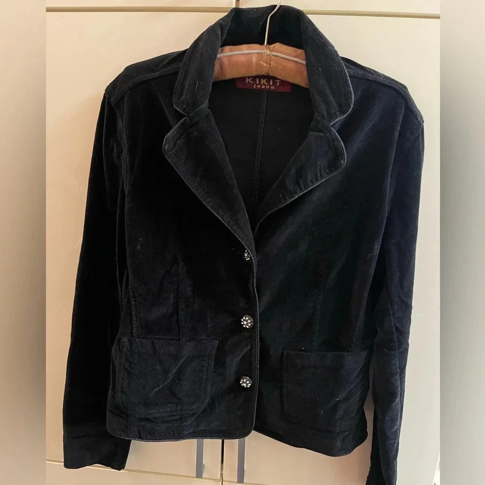 Kikit Jeans Black Corduroy Jacket Women's S Stretch
